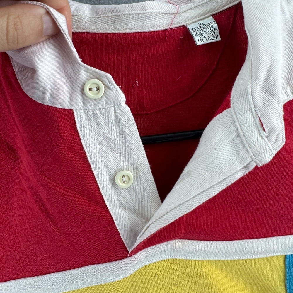 Vintage 80s Rugby Shirt Mens XL Long Sleeve Cotton Blend Jersey Collared Polo 10 - Picture 7 of 16